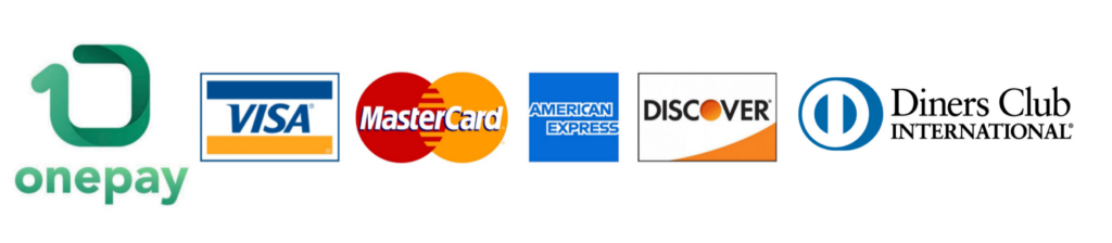 Danushka Gems & Minings payment methods including OnePay, Visa, Mastercard, American Express, Discover, Diners Club, and Bitcoin