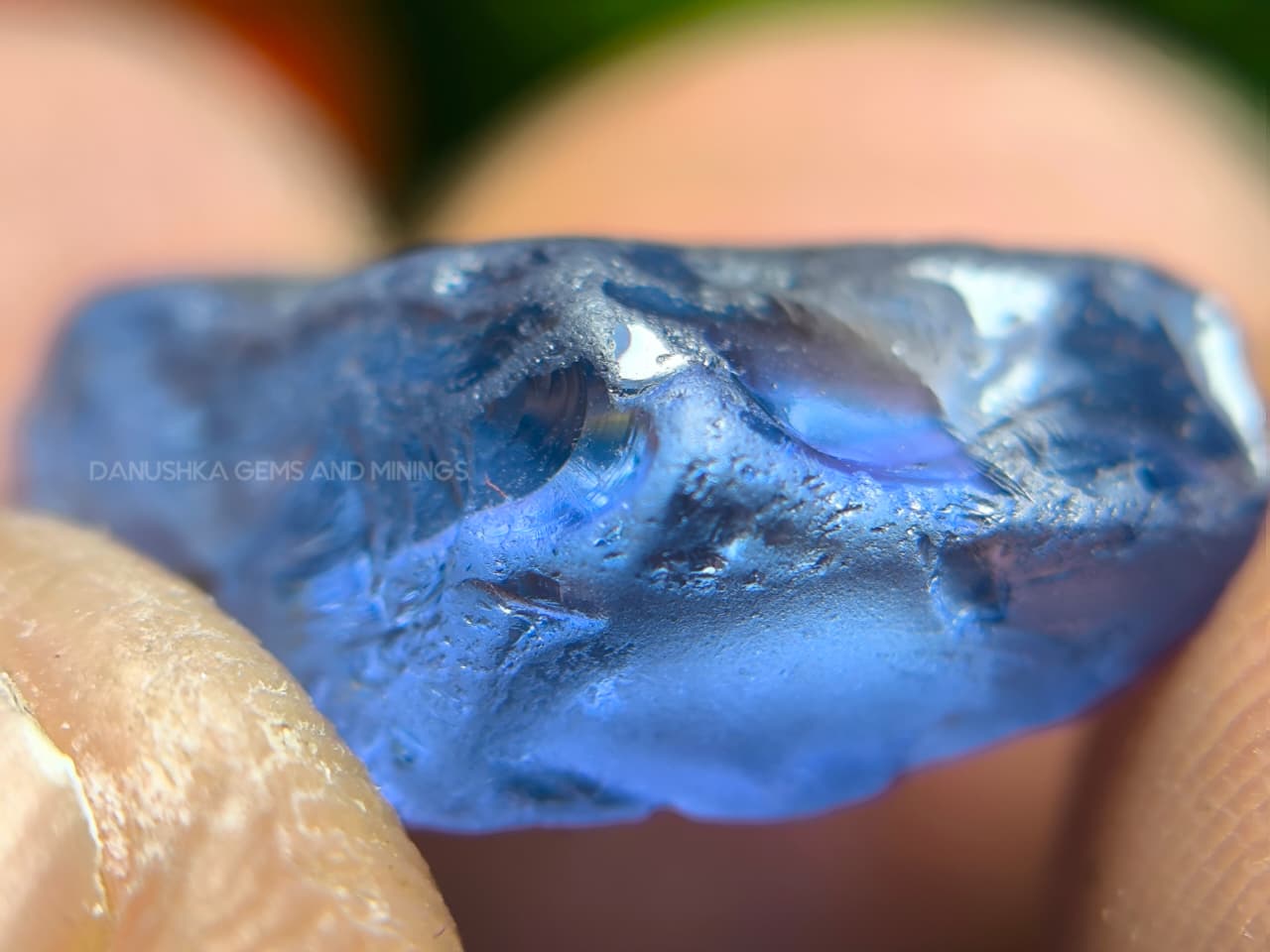 Facet Grade unheated Ceylon blue sapphire rough, 9.68 ct, sourced from Rakwana village around mining in Sri Lanka, with natural surface and internal features.