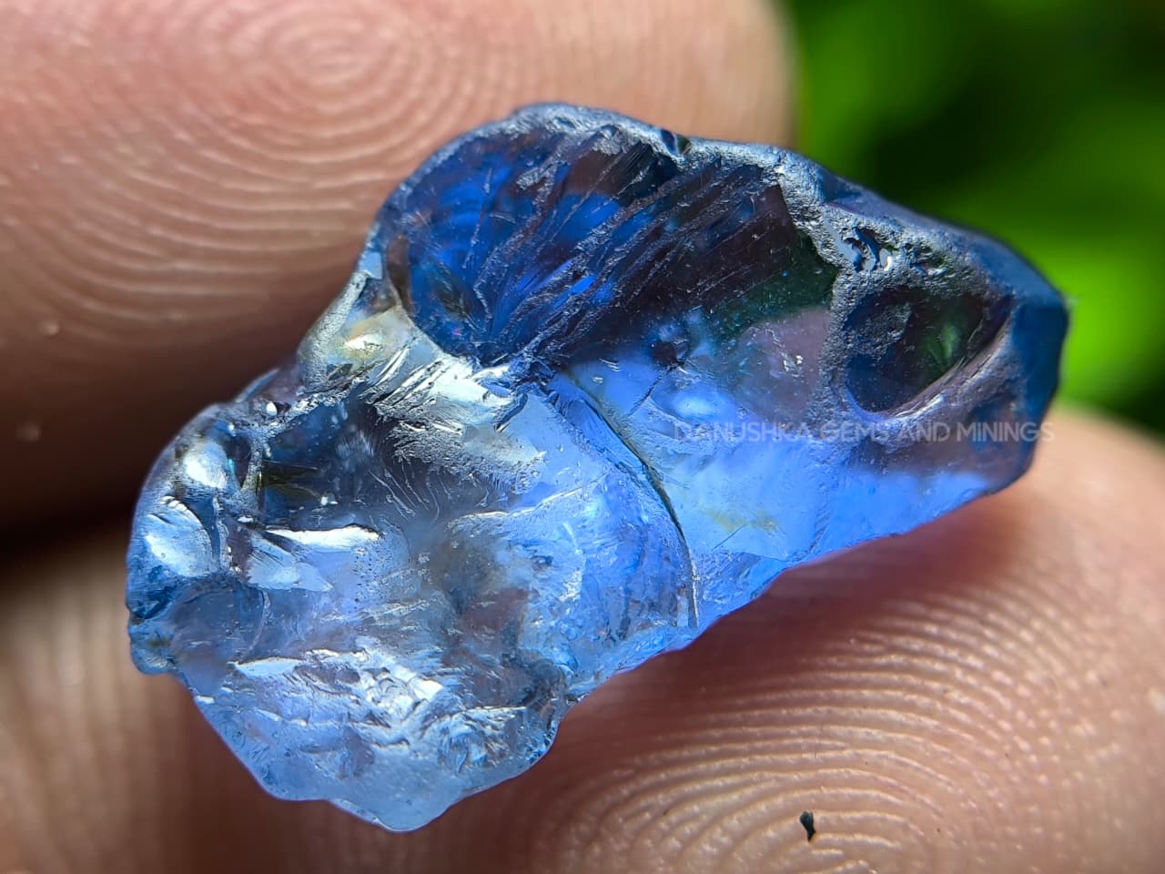 Facet Grade unheated Ceylon blue sapphire rough, 9.68 ct, sourced from Rakwana village around mining in Sri Lanka, with natural surface and internal features.
