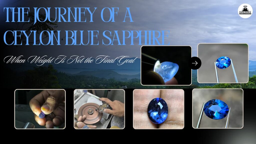 The journey of a Ceylon blue sapphire from Kalawana Sri Lanka through cutting polishing and final blue gemstone transformation