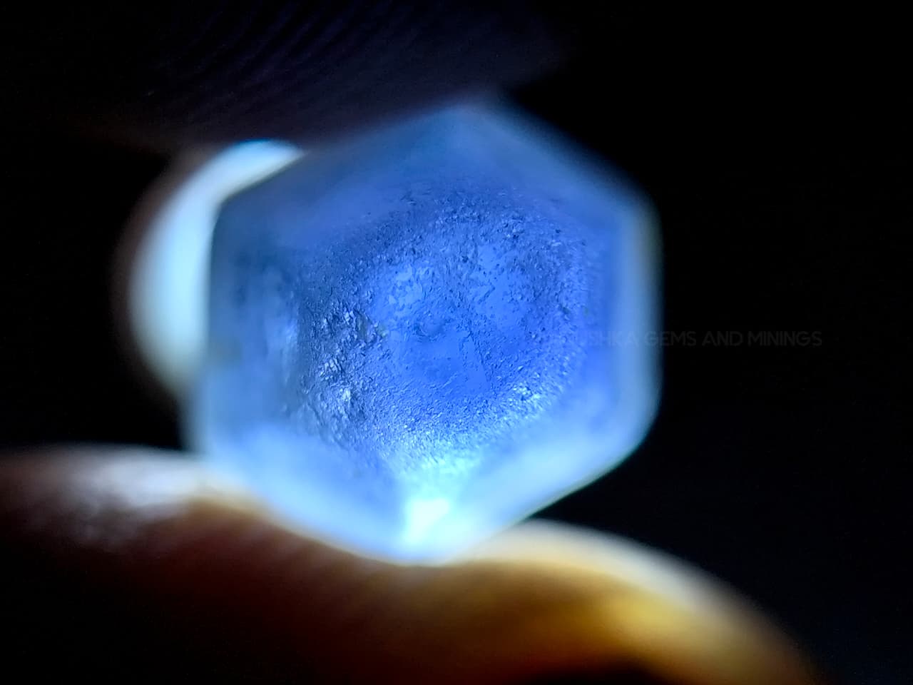 4.50 ct Ceylon Natural Unheated Blue Sapphire rough from Rakwana village around mining in Sri Lanka with visible internal features and cutting potential.