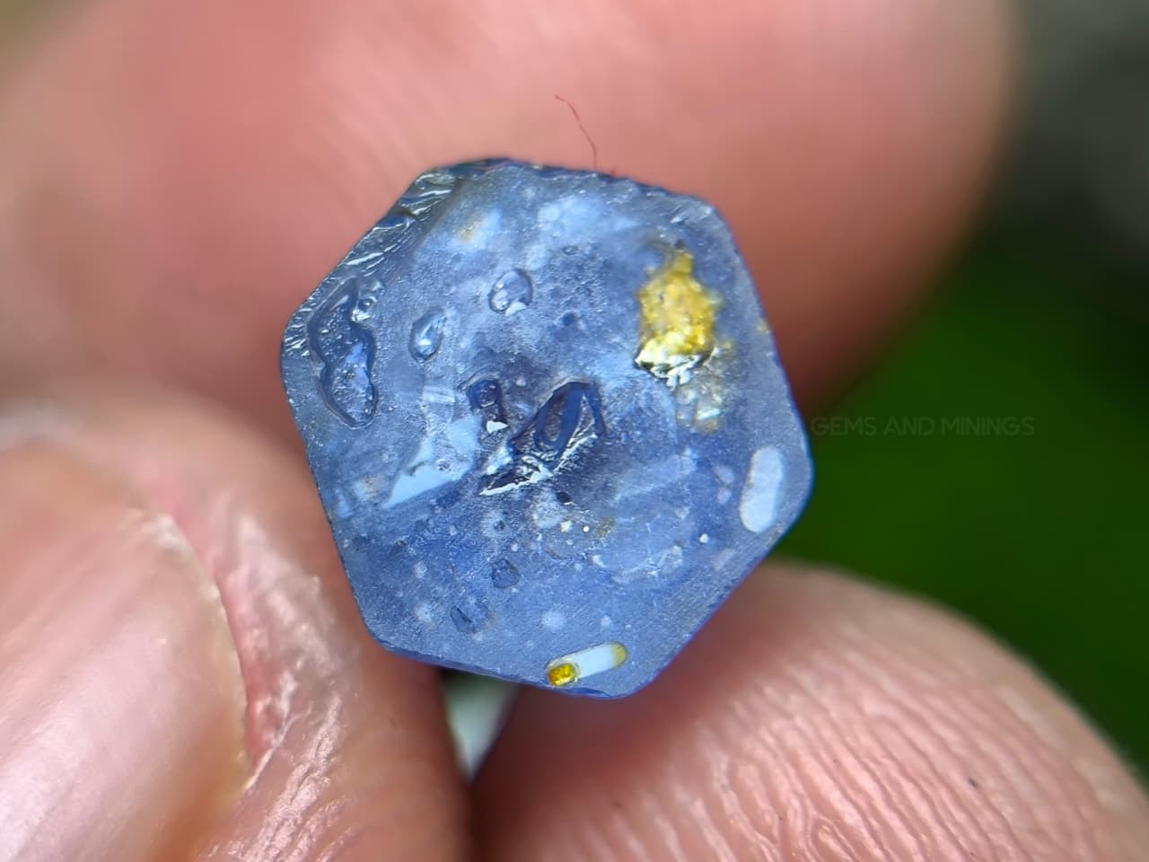 4.50 ct Ceylon Natural Unheated Blue Sapphire rough from Rakwana village around mining in Sri Lanka with visible internal features and cutting potential.
