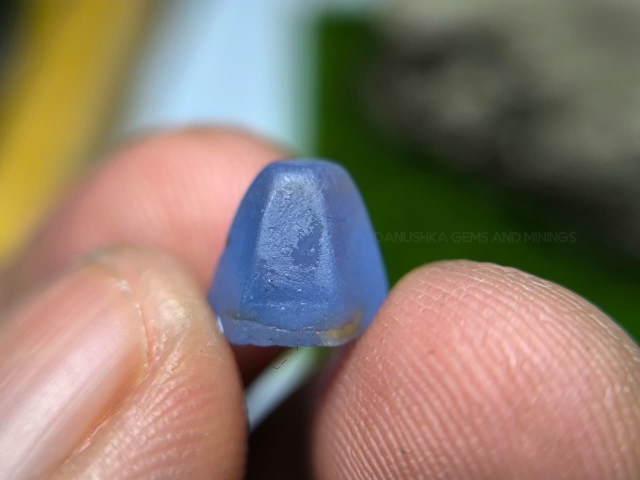 4.50 ct Ceylon Natural Unheated Blue Sapphire rough from Rakwana village around mining in Sri Lanka with visible internal features and cutting potential.