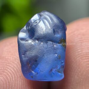 5.45 ct unheated Ceylon vivid blue sapphire rough from Bibilegama village around mining in Sri Lanka with visible inclusions and cutting potential