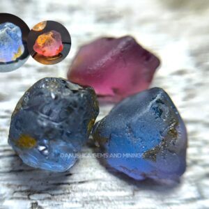 13.40 ct Three-Piece Facet Grade Spinel Rough Parcel – Color-Change, Purplish Pink & Blue Spinel Rough