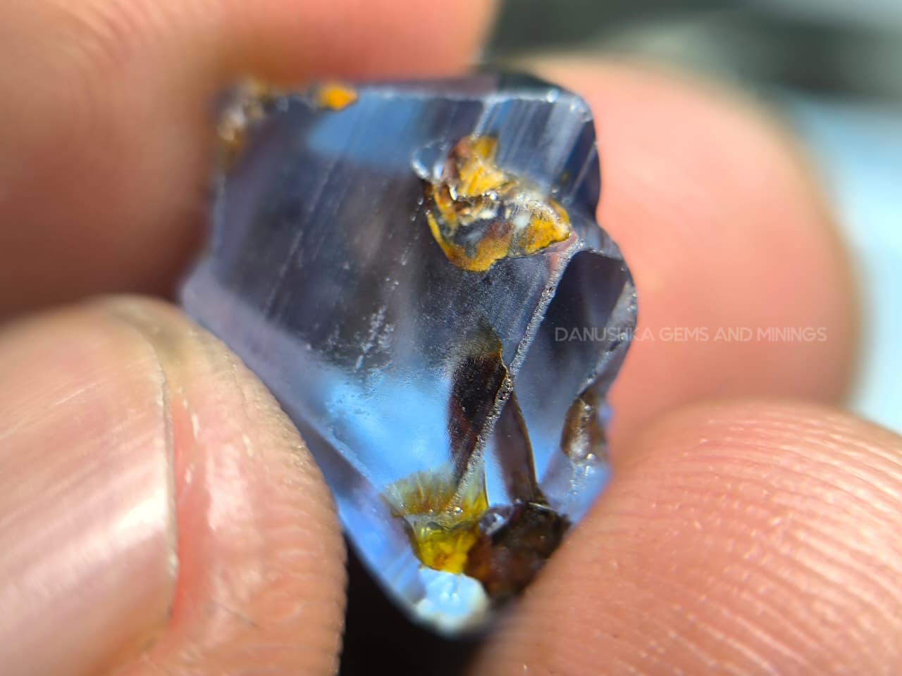 11.20 ct unheated Ceylon natural blue geuda sapphire rough from Kataragama village around mining in Sri Lanka with vitreous glassy body and crystal growth marks
