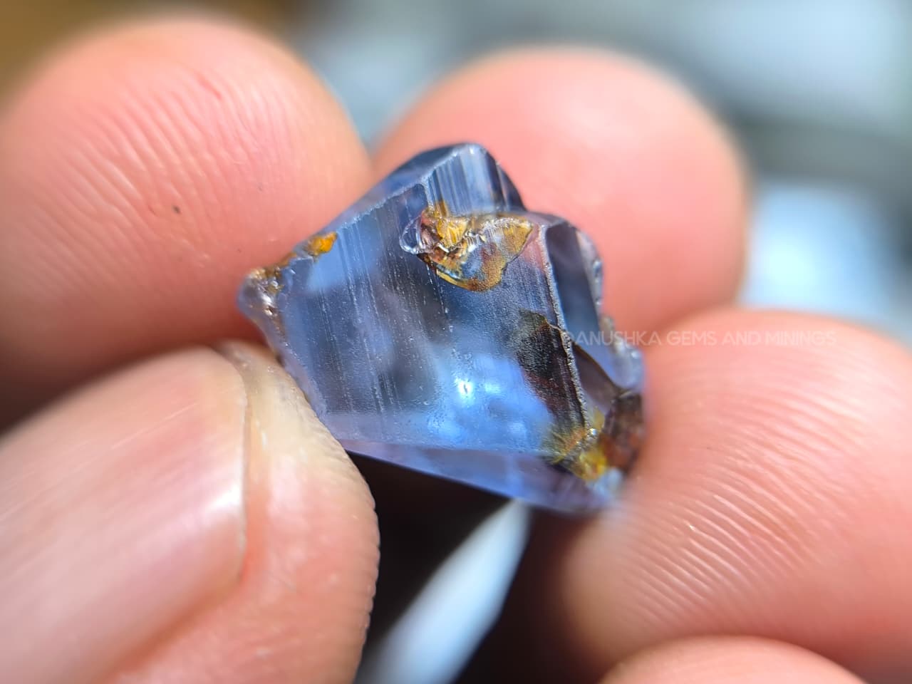 11.20 ct unheated Ceylon natural blue geuda sapphire rough from Kataragama village around mining in Sri Lanka with vitreous glassy body and crystal growth marks