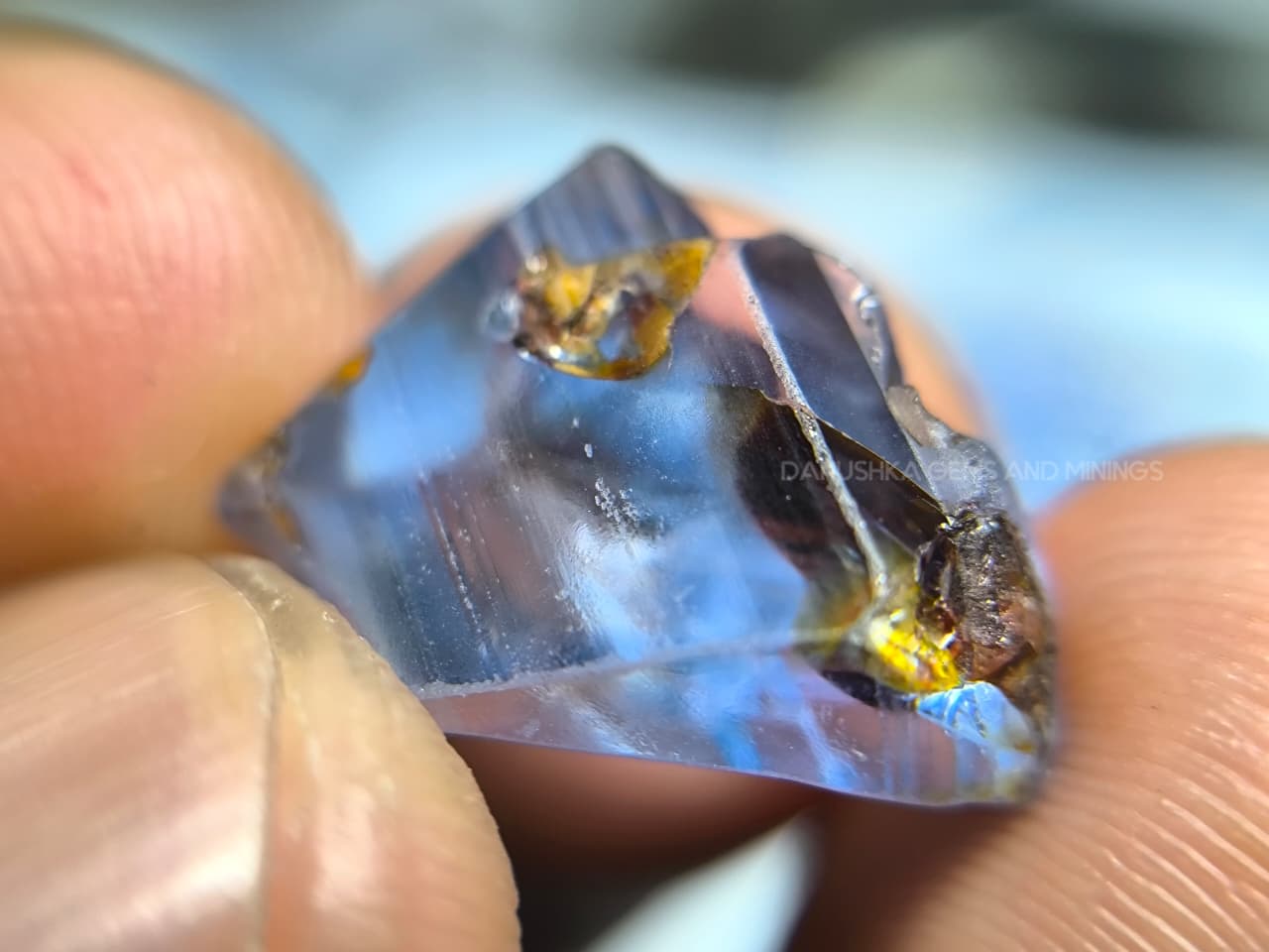 11.20 ct unheated Ceylon natural blue geuda sapphire rough from Kataragama village around mining in Sri Lanka with vitreous glassy body and crystal growth marks
