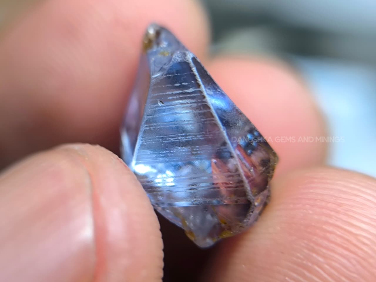 11.20 ct unheated Ceylon natural blue geuda sapphire rough from Kataragama village around mining in Sri Lanka with vitreous glassy body and crystal growth marks