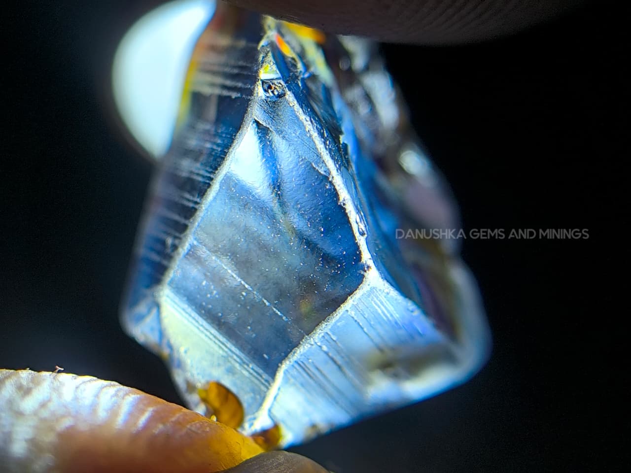 11.20 ct unheated Ceylon natural blue geuda sapphire rough from Kataragama village around mining in Sri Lanka with vitreous glassy body and crystal growth marks