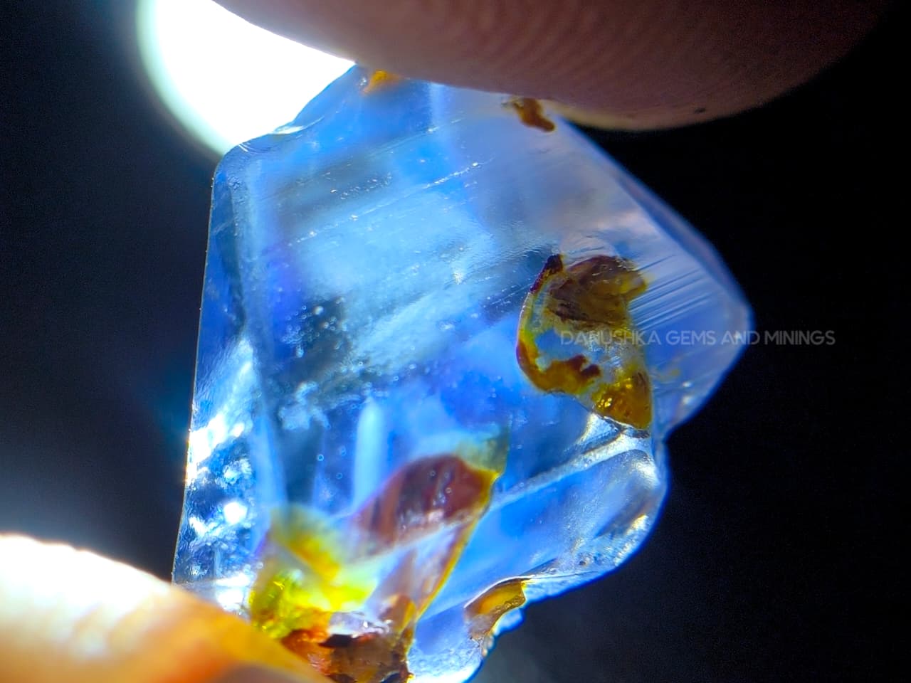 11.20 ct unheated Ceylon natural blue geuda sapphire rough from Kataragama village around mining in Sri Lanka with vitreous glassy body and crystal growth marks