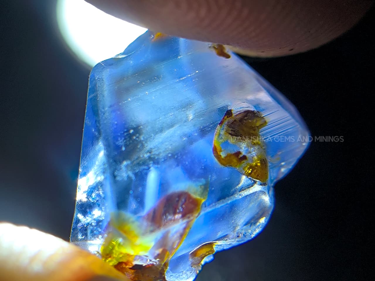 11.20 ct unheated Ceylon natural blue geuda sapphire rough from Kataragama village around mining in Sri Lanka with vitreous glassy body and crystal growth marks