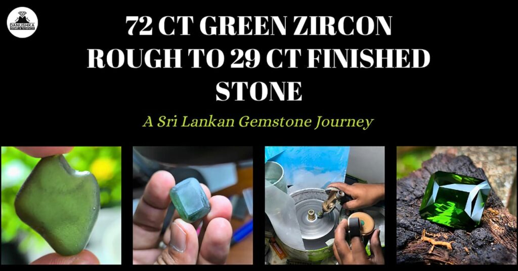Professional lapidary cutting and polishing large green zircon in Sri Lanka